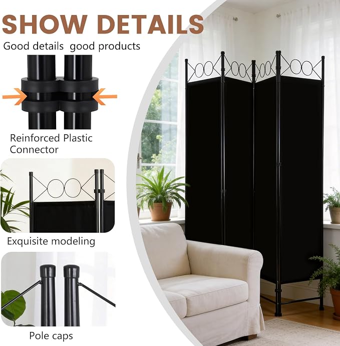 FDW 4 Panel Room Divider, 6FT Folding Privacy Screen Freestanding Partition Wall - Image 5