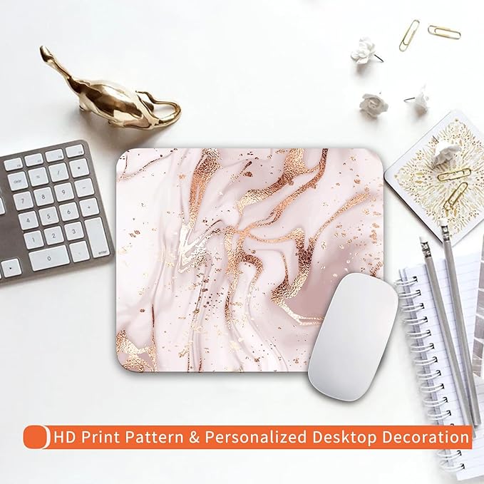 Armanza Square Mouse Pad Rose Gold Marble, Personalized Premium-Textured Custom Mouse Mat Design, Washable Mousepad Cloth, Non-Slip Rubber Base Computer Mouse Pads for Wireless Mouse