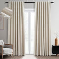 Topfinel 100 Inch Custom Linen Blackout Curtains, Modern Beige Textured Linen by Topfinel