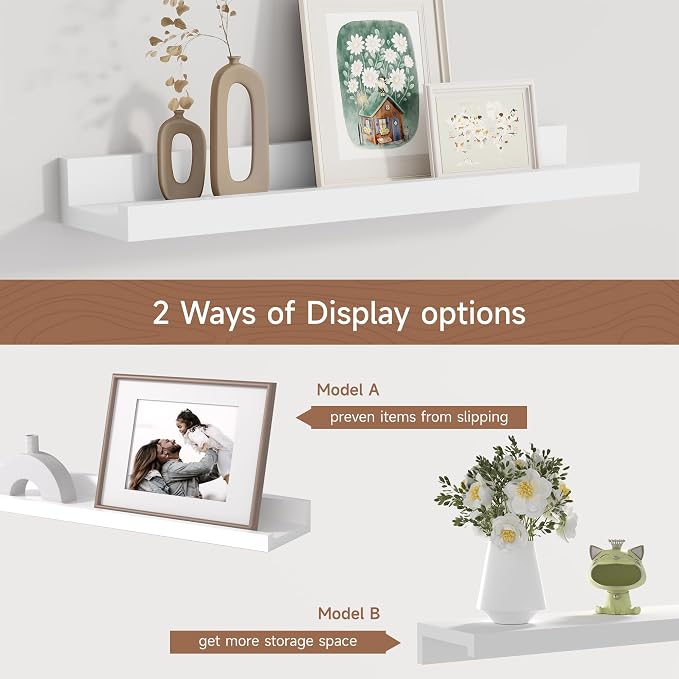 Floating Picture Ledge Shelves Set of 2, 16 Inch Solid Wood Wall Shelves - Image 6