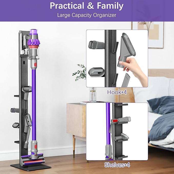 XIGOO Storage-Stand-Docking-Station-Holder Compatible with V15 Detect V11 V10 V8 V7 V6 Cordless Vacuum Cleaners, Stable Metal Organizer Rack(White, 5 Hooks)