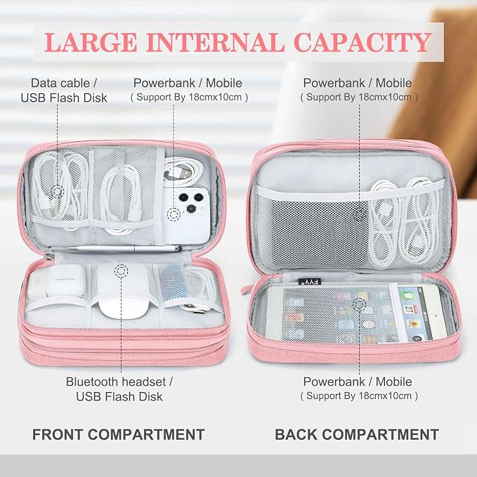 FYY Electronic Organizer, Travel Tech Pouch Bag, Waterproof, Double Layers - Image 3