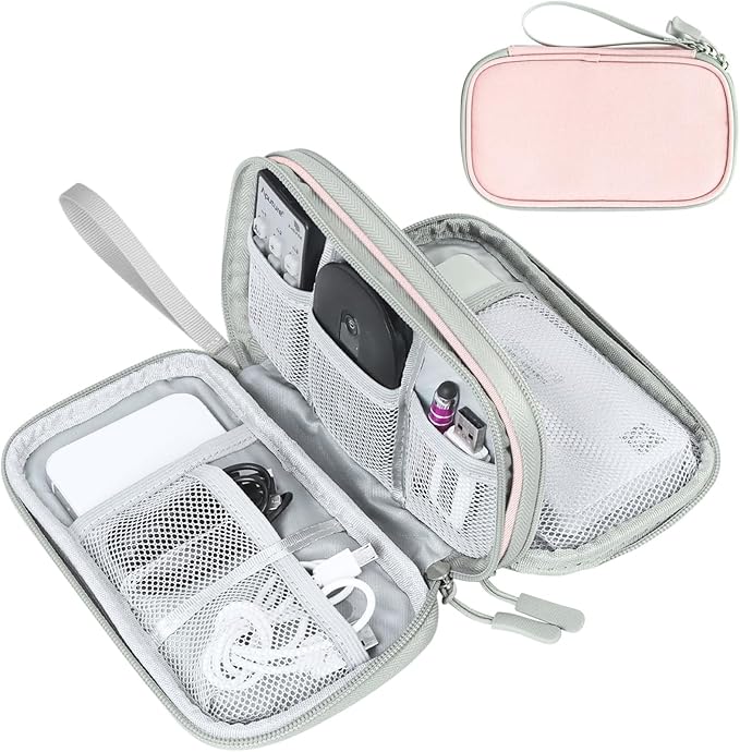 FYY Electronic Organizer, Travel Tech Pouch Bag, Light Pink | Wrist Strap by FYY