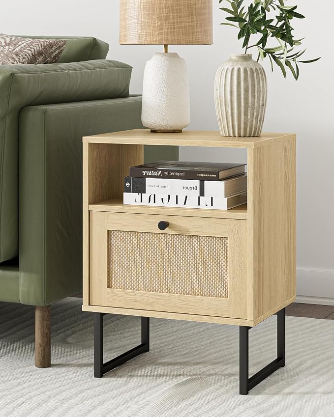 Masupu Rattan Nightstand, Modern Boho Farmhouse Wood Bedside Table - Image 3