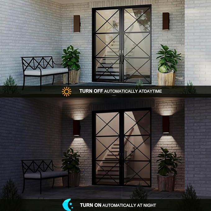 rosykite Outdoor Wall Lights with Dusk to Dawn Photocell Sensor, Exterior Light Fixture Wall Mount with A19 LED Bulbs, Up Down Outdoor Sconce Lights for House Porch Front Door 13" Height