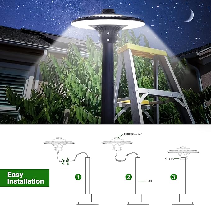 100W LED Post Top Light with Photocell, 14000Lm 5000K Circular Area Pole Lights, IP65 Waterproof Outdoor Post Light Fixtures for Garden Yard Street Parking Lot Lighting UL Listed, AC100-277V
