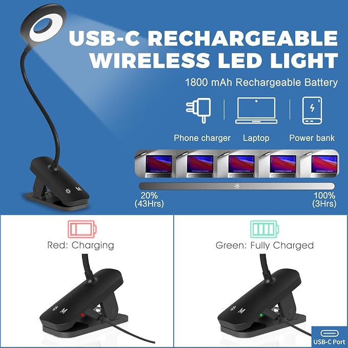 CUHIOY Rechargeable Clip on Reading Light - Image 8