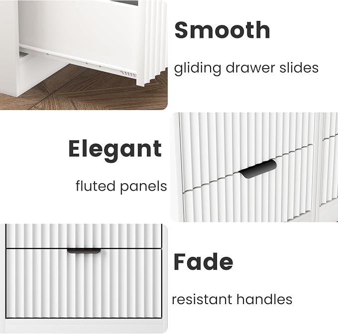 Fluted Nightstand Set of 2, LED Nightstand - Image 8