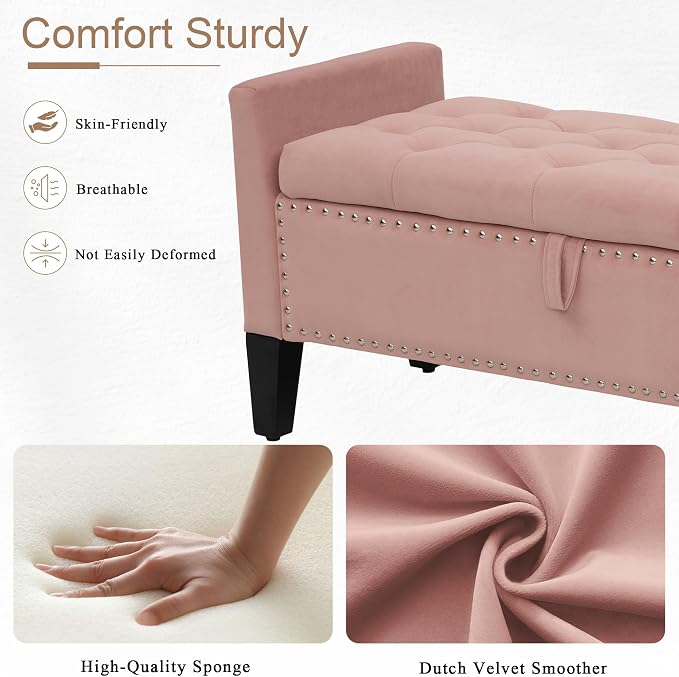 Velvet Ottoman with Storage, Modern Storage Bench - Image 4