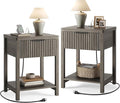 Night Stand Set 2, Fluted Wood Nightstands w/Charging Station by Lulive