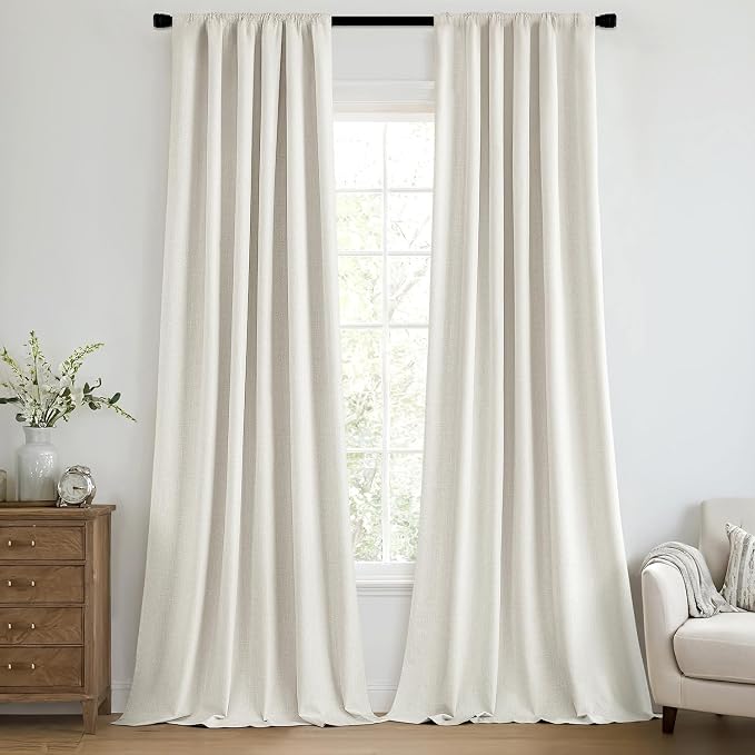 MIULEE 100% Blackout Back Tab Pleat Linen Curtains 50" Wx72 L, Ivory | 2 Panels by MIULEE
