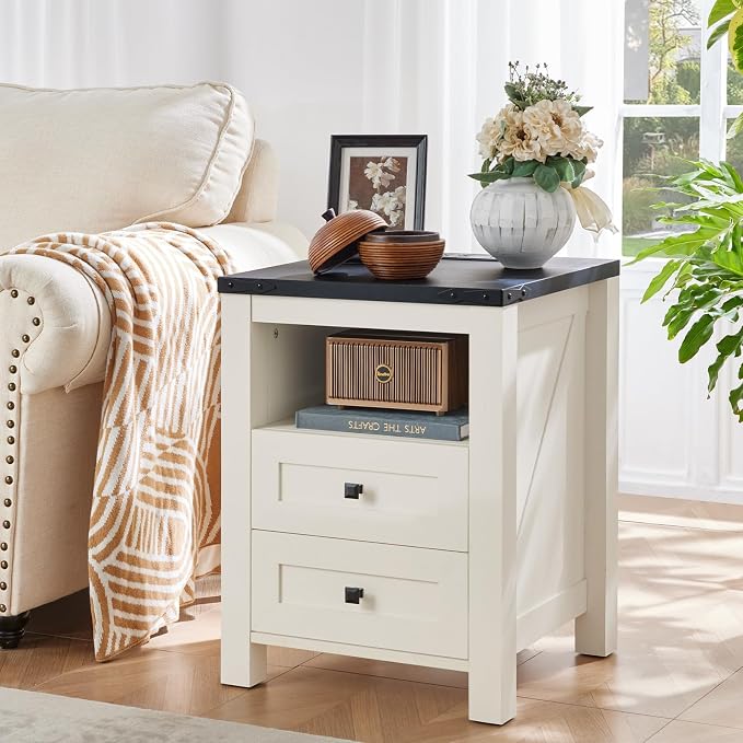 Joaxswe Nightstand with Charging Station and 2 Drawers, Farmhouse | White Night - Image 4
