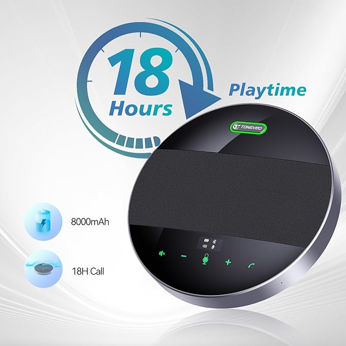 TONGVEO 2-in-1 Conference Speaker and Microphone, Daisy Chain Wireless Bluetooth Speakerphone with 360° omnidirectional mics USB/Dongle/Bluetooth Connection 18H Talk Time for 15-30 People Meeting