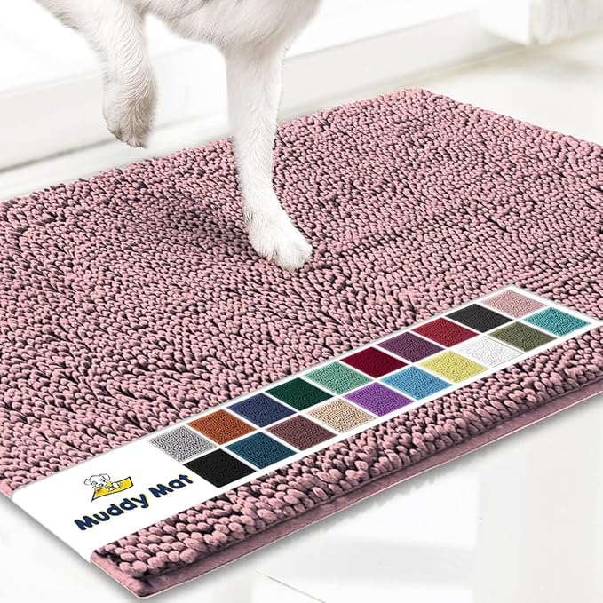 Muddy Mat® AS-SEEN-ON-TV Highly Absorbent Microfiber Door Mat and Pet Rug, Non Slip Thick Washable Area and Bath Mat Soft Chenille for Kitchen Bedroom Indoor and Outdoor - Light Pink 36" x 120"