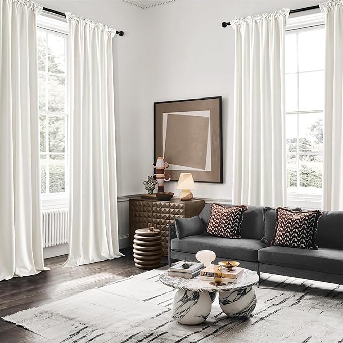 MIULEE Velvet Curtains 50W x 90L 2 Panels Ivory Blackout Curtains | Luxury - Image 5