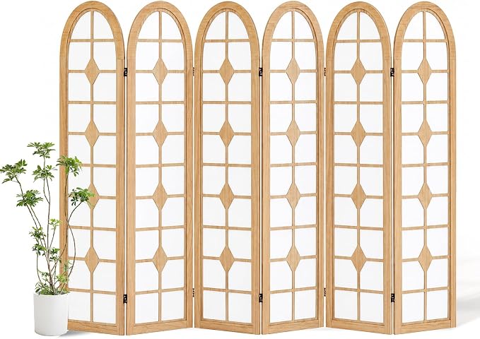6 Panel Shoji Room Divider, Wood Folding Privacy Screen, Natural | Wood Room - Image 8