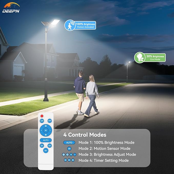 Deepn Solar Street Light 12000W Aluminum Commercial Grade Solar Parking Lot Lights with Motion Sensor & Dusk to Dawn IP67 Waterproof Heavy Duty Security Flood Lights for Street, Yard, SZ4000, 2Pack