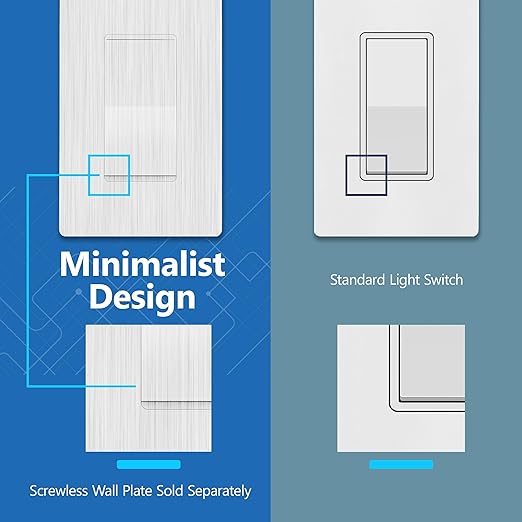 LIDER Brushed White Minimalist Design Decorator Switch with Screwless Wall Plate, Frameless Wall Light Switch, On/Off Rocker Switch, Single Pole, Residential Grade, 3 Wire, 15A 120-277VAC, 5 Pack