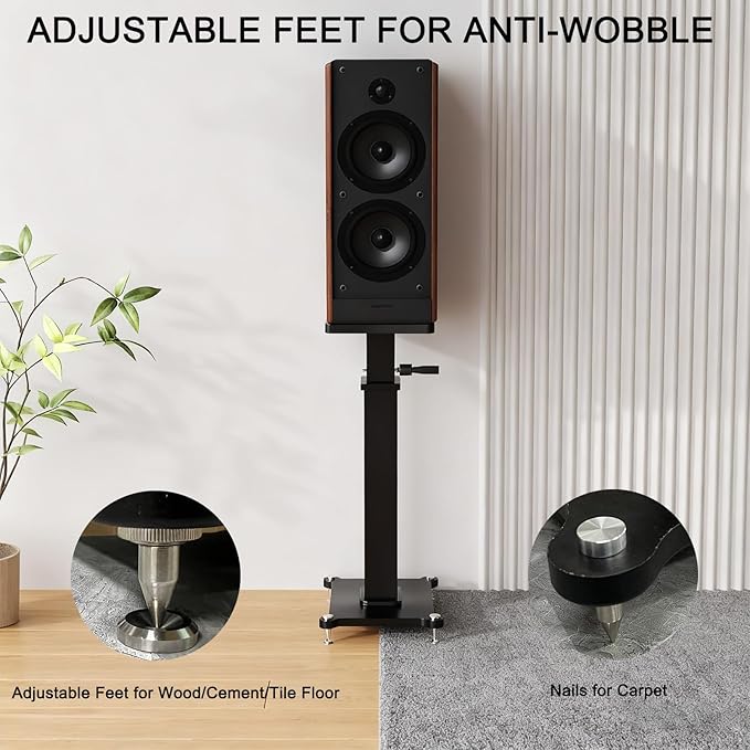 29.5-43.3in Height Adjustable Speaker Stands Pair up to 110lbs, Heavy Duty Bookshelf Speaker Stand Bookshelf Speaker Stand, Holds Bookshelf & Satellite Speaker Large Speaker (Black)