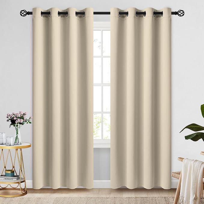 COSVIYA Grommet Beige Blackout Room Darkening Curtains 96 inch Long | Thick by COSVIYA