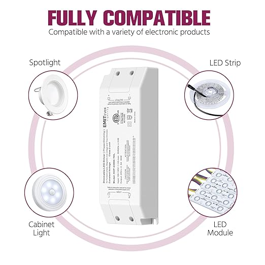 EMITEVER 60W Triac Dimmable Driver,Power Supply,AC 120V to DC 24V Transformer,Compatible with Lutron and Leviton Dimmers,for LED Lighting,Class 2,ETL Certified