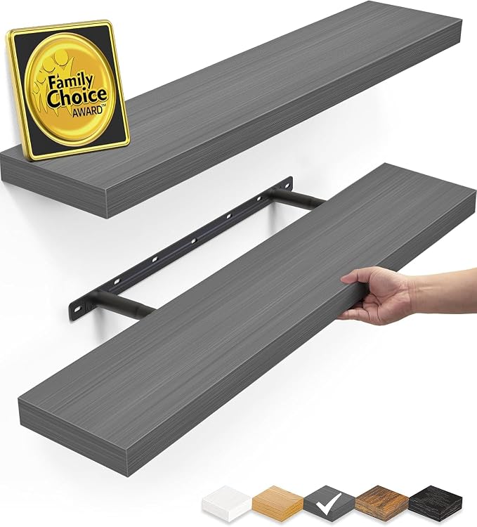 BAYKA Grey Floating Shelves 22.5in, Wall Mounted by Bayka