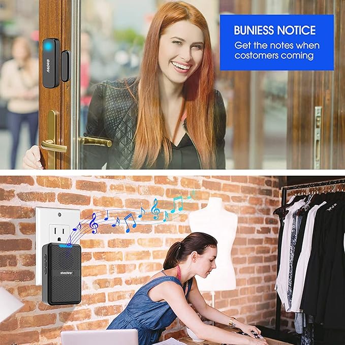 Stechro Door Chime, Wireless Door Open Contact Sensor Alarm with 600ft Range, 62 Chimes 5 Adjustable Volumes for Business/Home/Office/Stores (2 Receivers+3Sensors)