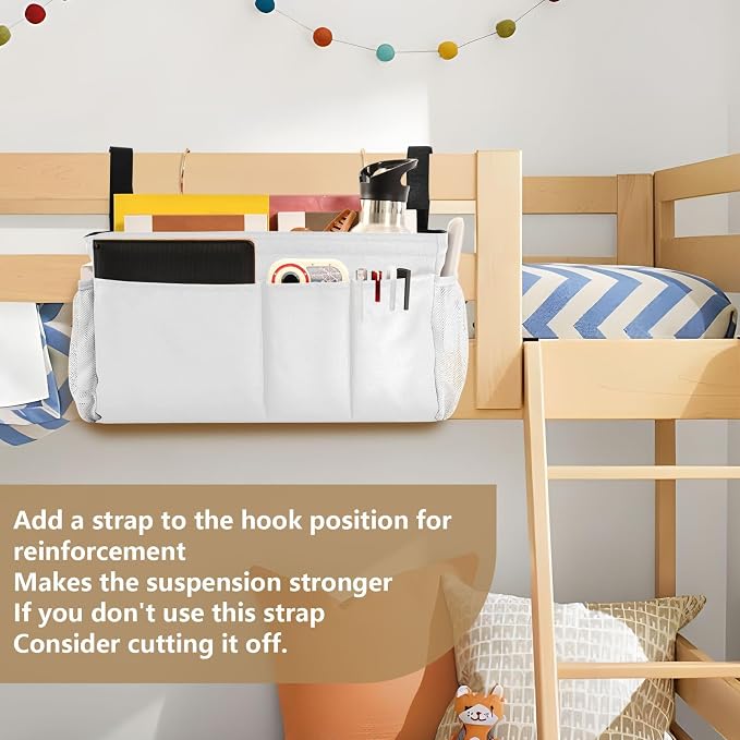White Bedside Caddy Storage Bag Bedside Organizer - Image 6