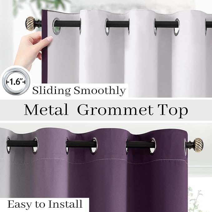COSVIYA 100% Blackout Purple Ombre Curtains - Image 4