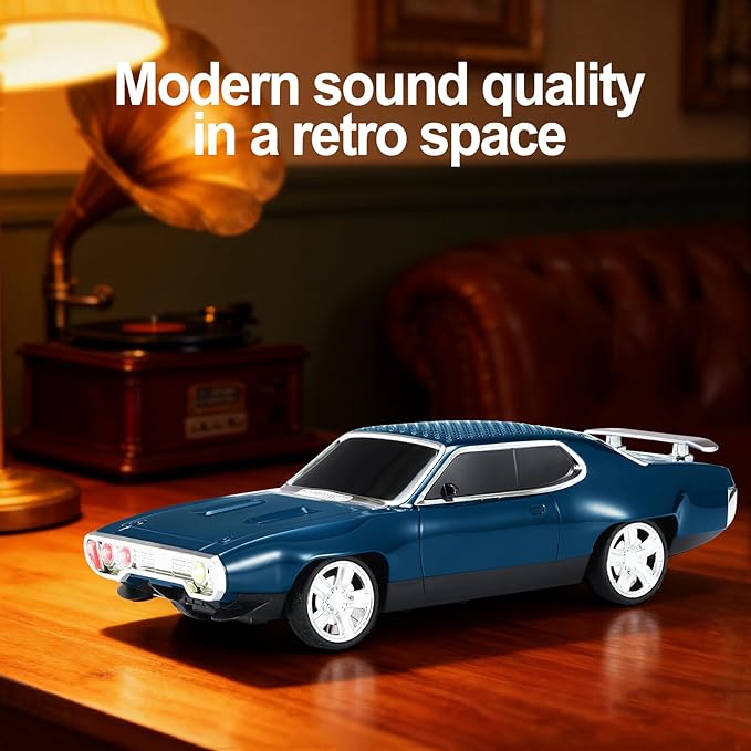 Retro Car Bluetooth Speaker with HD Stereo Sound, TWS Pairing, LED Party Lights, Built-in Microphone, Portable Wireless American Vintage-Style Bluetooth Speaker for Home, Office & Outdoor (Blue)