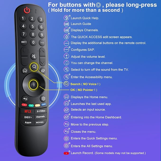 Magic-Remote Replacement for LG-Smart-TV-Remote-Control, Universal for LG Smart TV Series UHD OLED QNED NanoCell MiniLED 4K 8K(NO Voice & NO Pointer)