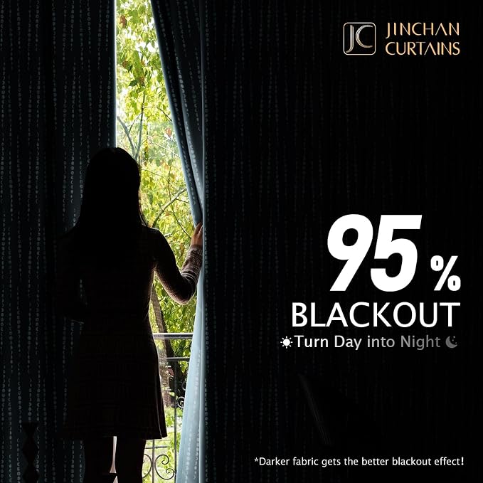 jinchan Boho Blackout Curtains 84 Inches Long Moon Phase Printed Drapes | Blue - Image 4