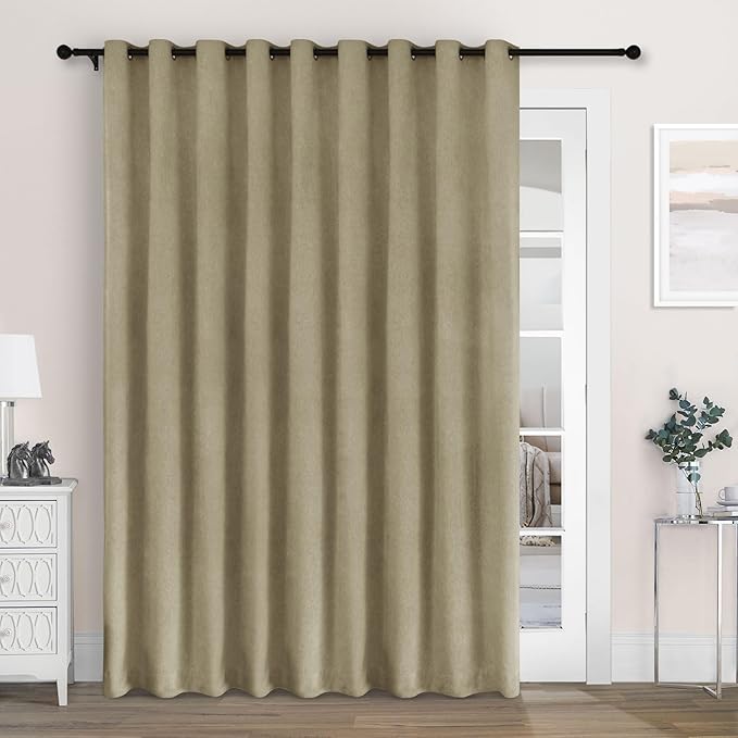 Macochico 100" Wx84 L Soil Brown Full Blackout Curtains for Sliding Door, Thermal Insulated Drapery for Living Room Bedroom Windows Patio Door, Modern Chenille Grommet Curtains with Tieback 1 Panel