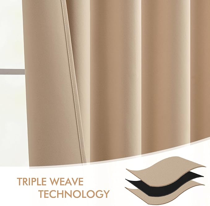 MIULEE Beige Back Tab Blackout Curtains 52x108 Inch Long 2 Panels Set | Rod - Image 7