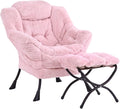 Lazy Chair with Ottoman, Comfy Accent Reading Chair, Plush Pink | Foldable by LITA