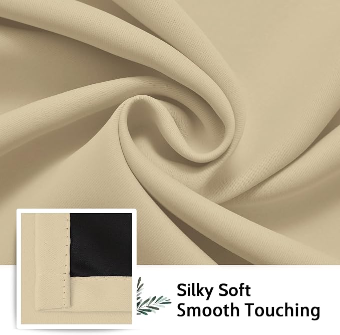 SimpleHome Beige 100% Blackout Curtains Room Darkening Living Room 96 Inch | - Image 7