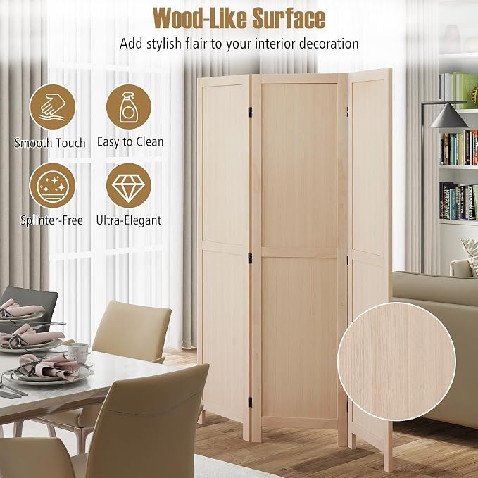 COSTWAY 3 Panel Folding Room Divider, Freestanding Hinged Partition Wall Divider - Image 8