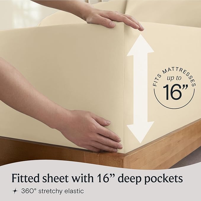 LuxClub 5 PC Split King Sheet Set, Deep Pockets Wrinkle Free Cooling Bed Sheets Hotel Bedding for Women, Men, Includes 2 Fitted Sheet, 1 Flat Sheet and 2 PillowcasesCream