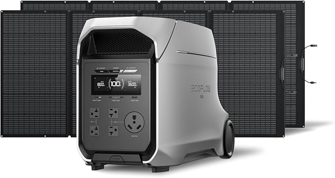 EF ECOFLOW DELTA 3 Ultra Plus Portable Power Station with 2X400W Solar Panel, 3072Wh LiFePO4 Battery, 3600W (7200W Surge) Output, Expandable to 11kWh, Reliable Home Battery Backup & Camping