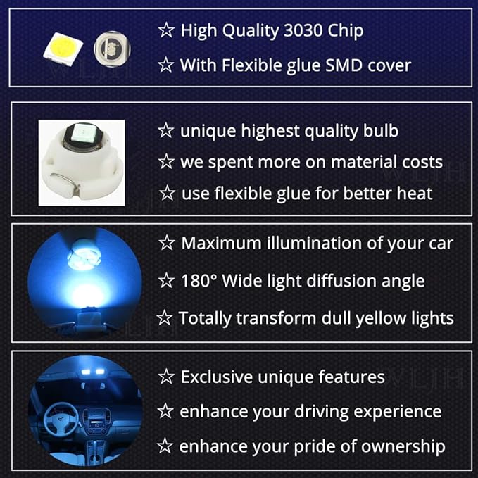 WLJH Ice Blue A/C Climate Heater Control Dash Indicator Light Switch Led Bulbs Replacement Kit For Camry Corolla Tacoma Matrix, Pack of 10
