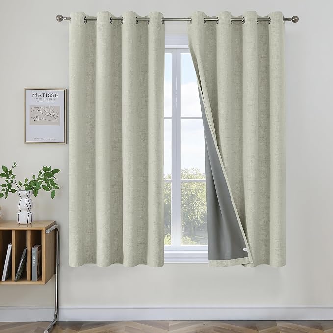 Joydeco Light Beige Black Out Curtains 63 Inch Long 2 Panels Set by JOYDECO