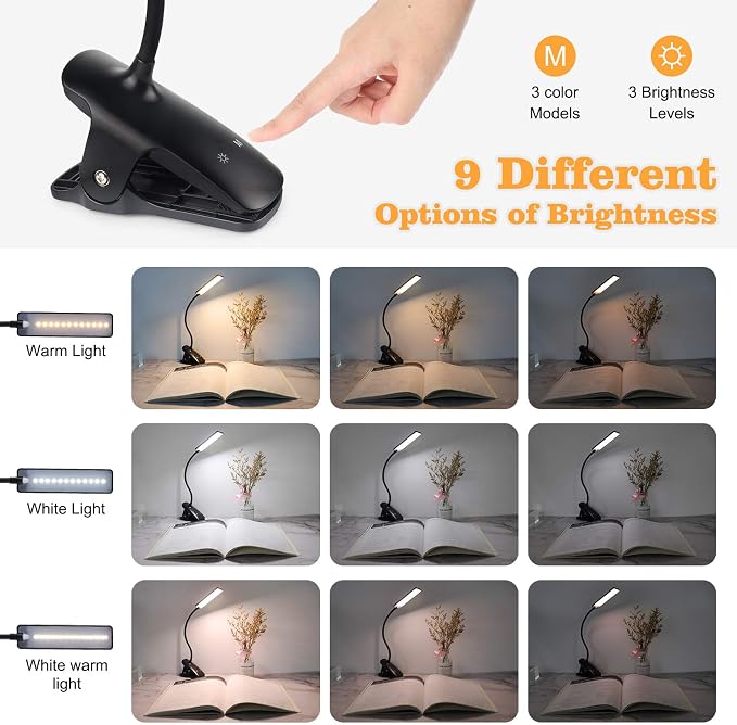 LED Reading Light with Clip USB Rechargeable Book Lights, 24 LEDs Flexible Neck - Image 4