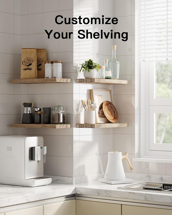 Amada Floating Shelves for Wall, Paulownia Wood, Light Brown | Wall Shelves - Image 7