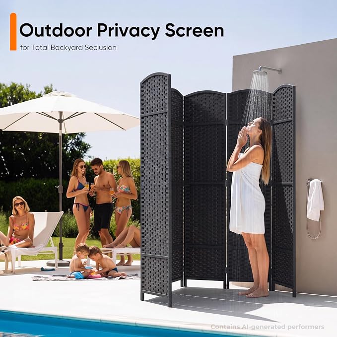 Outdoor Privacy Screen 6-Panel Folding Room Divider Space Partition | 67"H 96"W - Image 7