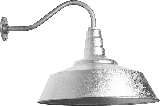 Steel Lighting Co. Large Outdoor Barn Light | Gooseneck Light Fixture | Made in America from 18-Gauge Steel | 20" Dome | 16" Gooseneck Galvanized Exterior/Galvanized Interior
