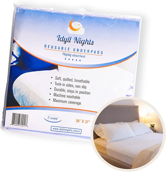Washable Incontinence Bed Pads 36x37 (2 Pack) – Soft, Absorbent & Waterproof Mattress Protector with Tuck-in Sides – Reusable Twin Pads for Kids, Adults, Seniors & Hospital Beds