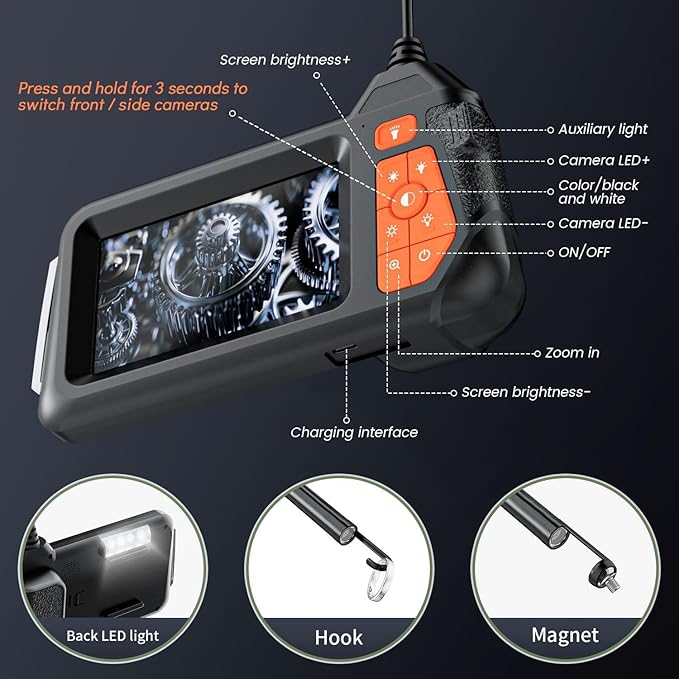 Nfutreon 32.8FT Flexible Borescope Camera- 4.3" 1080P HD, IP67 Waterproof Industrial Endoscope Camera for Sewer/Automotive Pipe/Wall Inspection,1pack