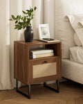 Masupu Rattan Nightstand, Modern Boho Farmhouse Wood Bedside Table by Masupu