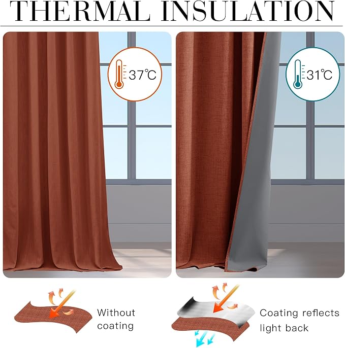 RYB HOME 100% Blackout Linen Textured Curtains 84 Inch Long - Image 4