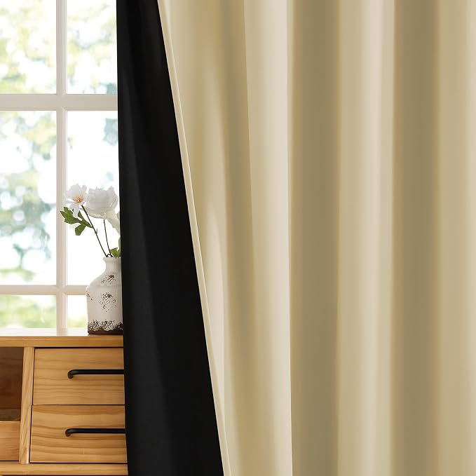 RYB HOME 100% Blackout Beige Curtains - Image 3